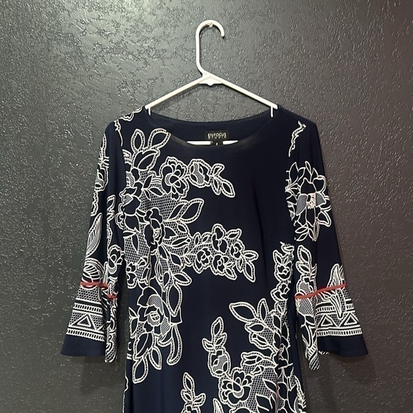 ENFOCUS STUDIO Floral Stretch Flared Knee length 3/4 Sleeve Dress Size 8 - Picture 4 of 7